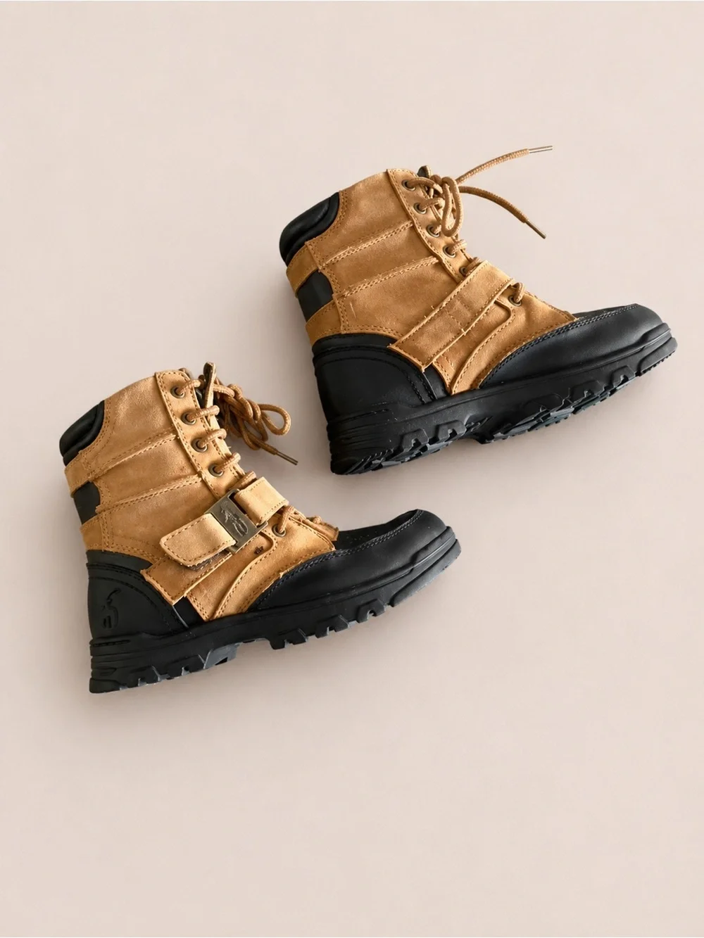 Polo Ralph Lauren Duck Boots Toddler Boys Size 13.5 Brown Black Lace Up